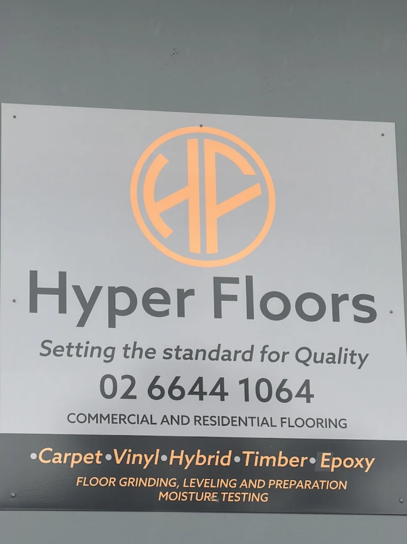 Aluminium panel sign for Hyper Floors