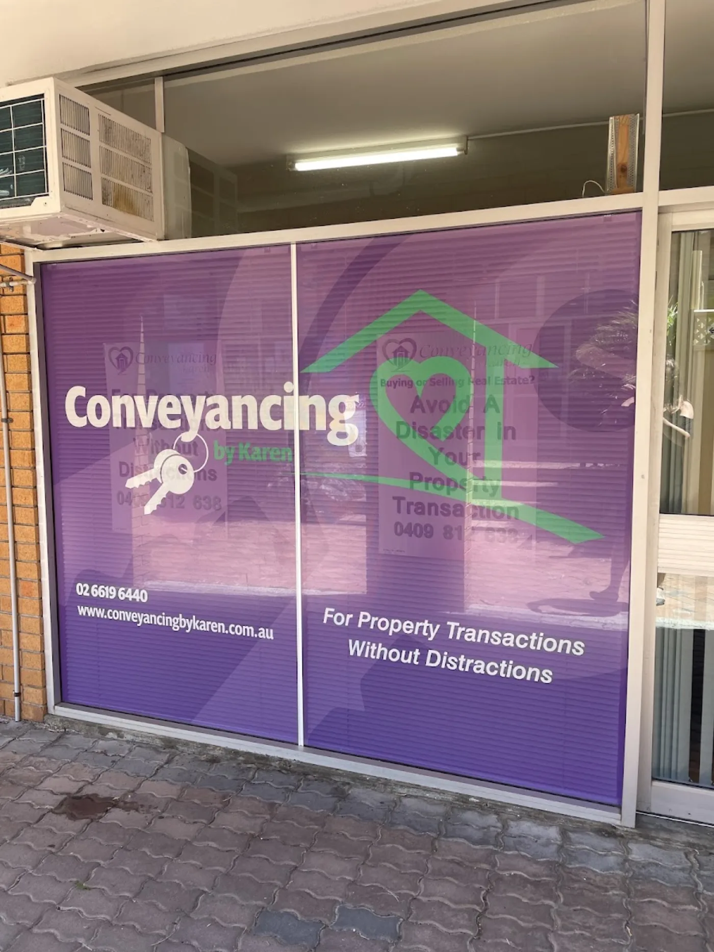 Printed shopfront window graphics for Conveyancing by Karen